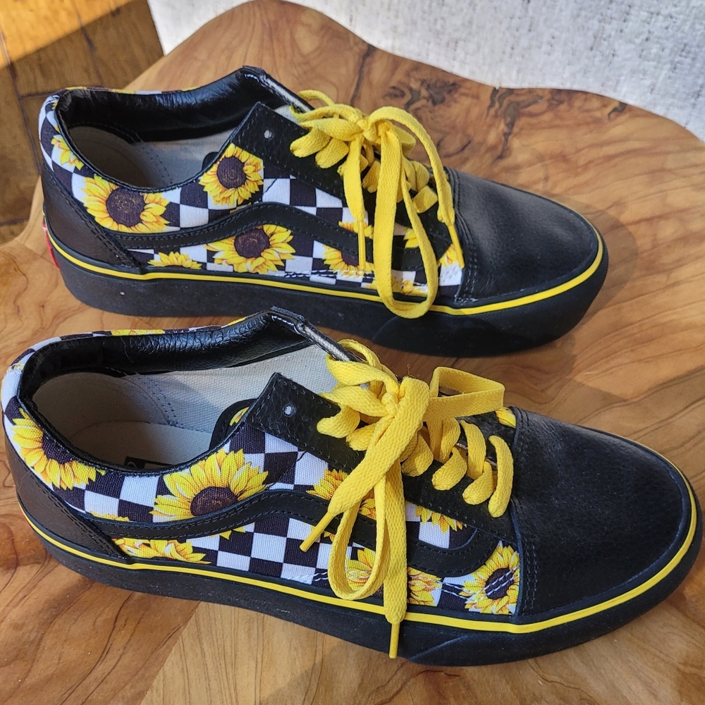 NWOB | Vans Customs Old Skool Platform Shoe Sunflower Checkerboard - Picture 4 of 8